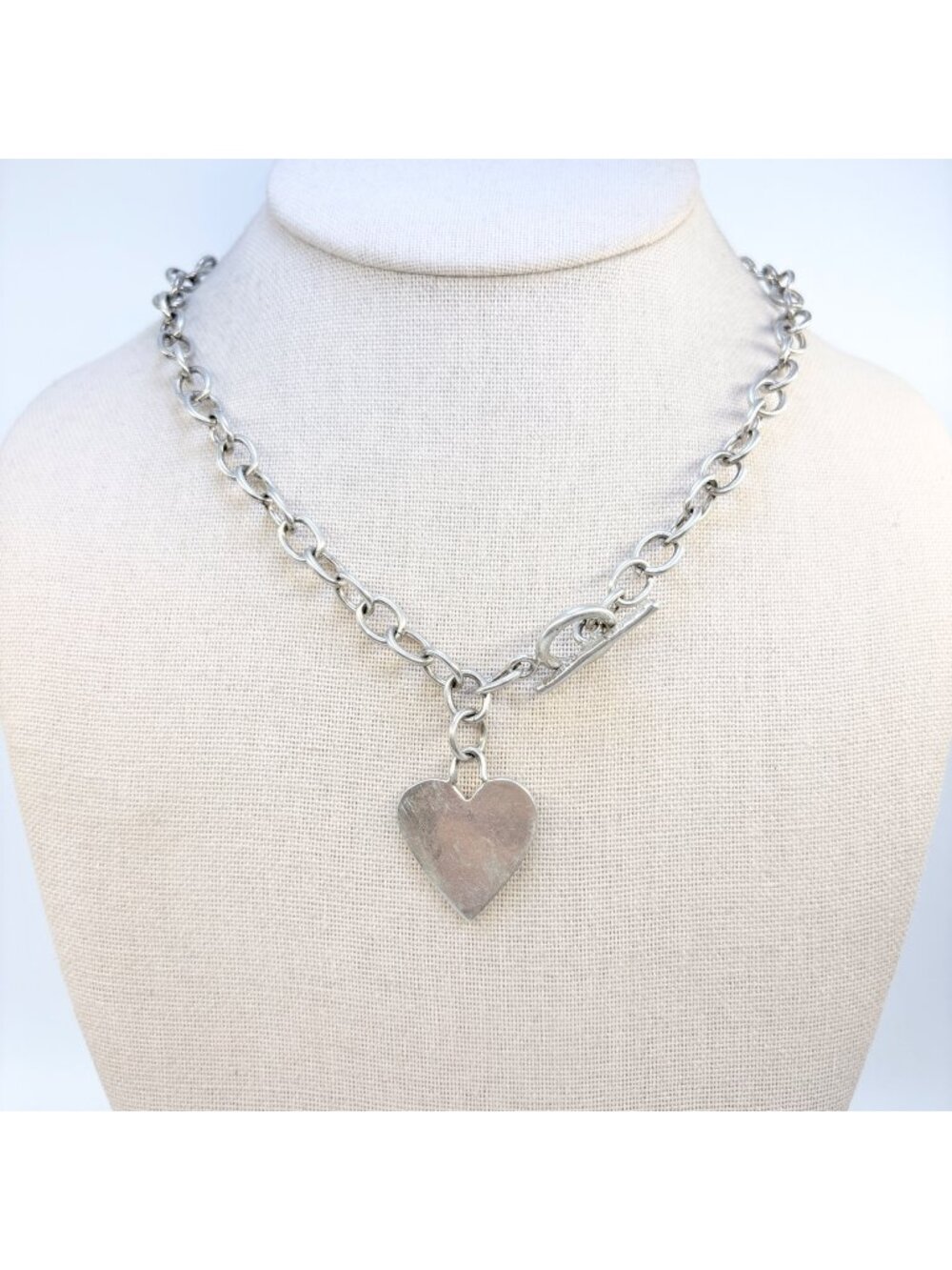Heart Tag Round Link Sterling Silver 925 Chain Necklace Size 17.5" Length